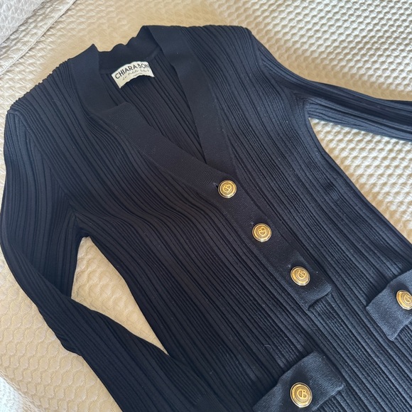 Chiara Boni La Petite Robe Black 3/4 sleeve, Rib-knit Mini Dress Sz Medium - Picture 12 of 12